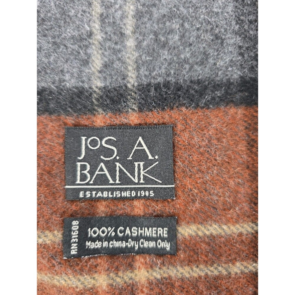 Jos. A. Bank 100% Cashmere Knit Plaid Fringe Men's Scarf
